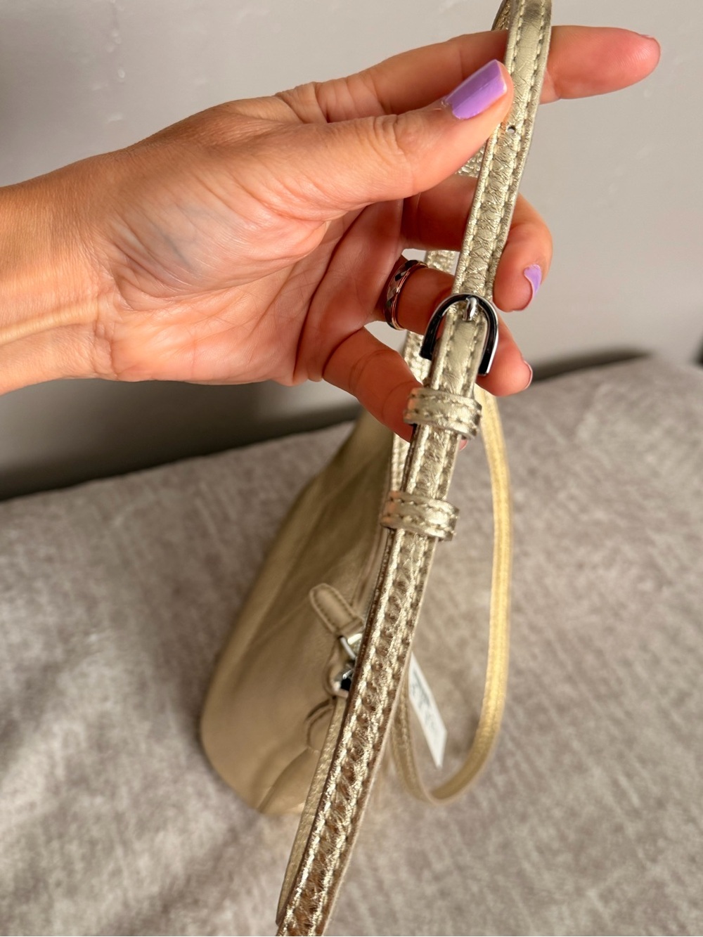Madewell Bright Shiny Metallic Gold Pebbled Leather Crossbody Bag #303 - Picture 8 of 17